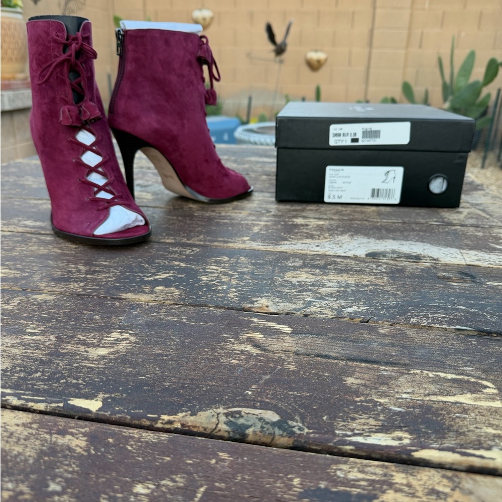 Coach Burgundy Lace-Up Heeled Booties - Picture 4 of 7